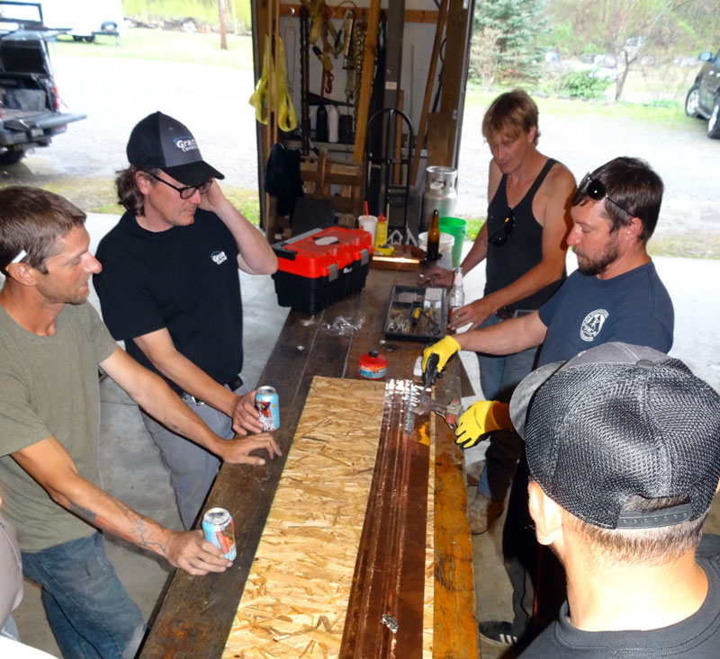 Grace Construction Course Students, May 15, 2020, crash course in soldering copper flashings.